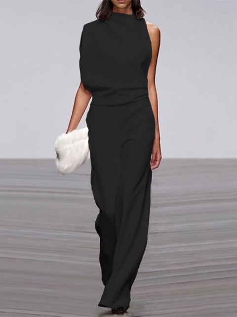 Women's One Shoulder Jumpsuit Wide Leg - VibreMode