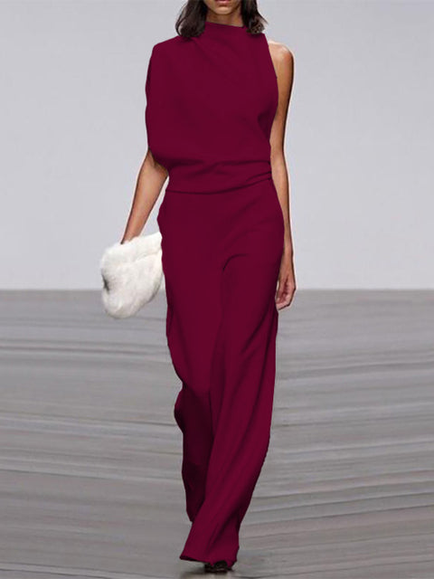 Women's One Shoulder Jumpsuit Wide Leg
