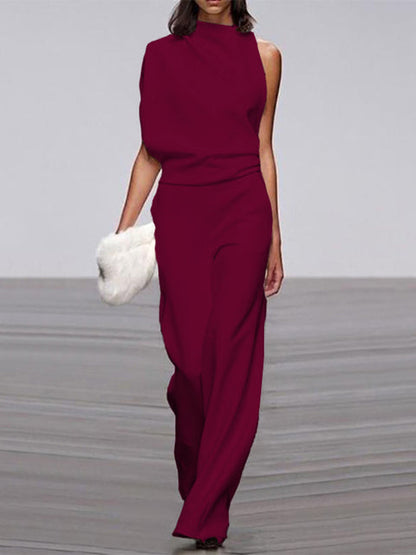 Women's One Shoulder Jumpsuit Wide Leg