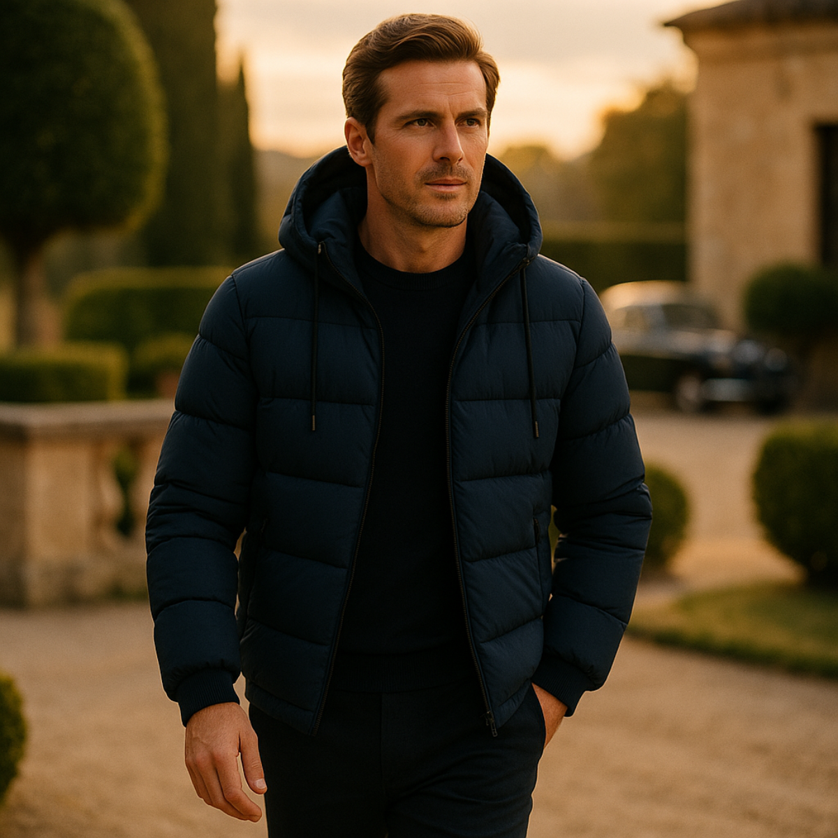 Men's Puffer Jacket Warm Elegant Down Black