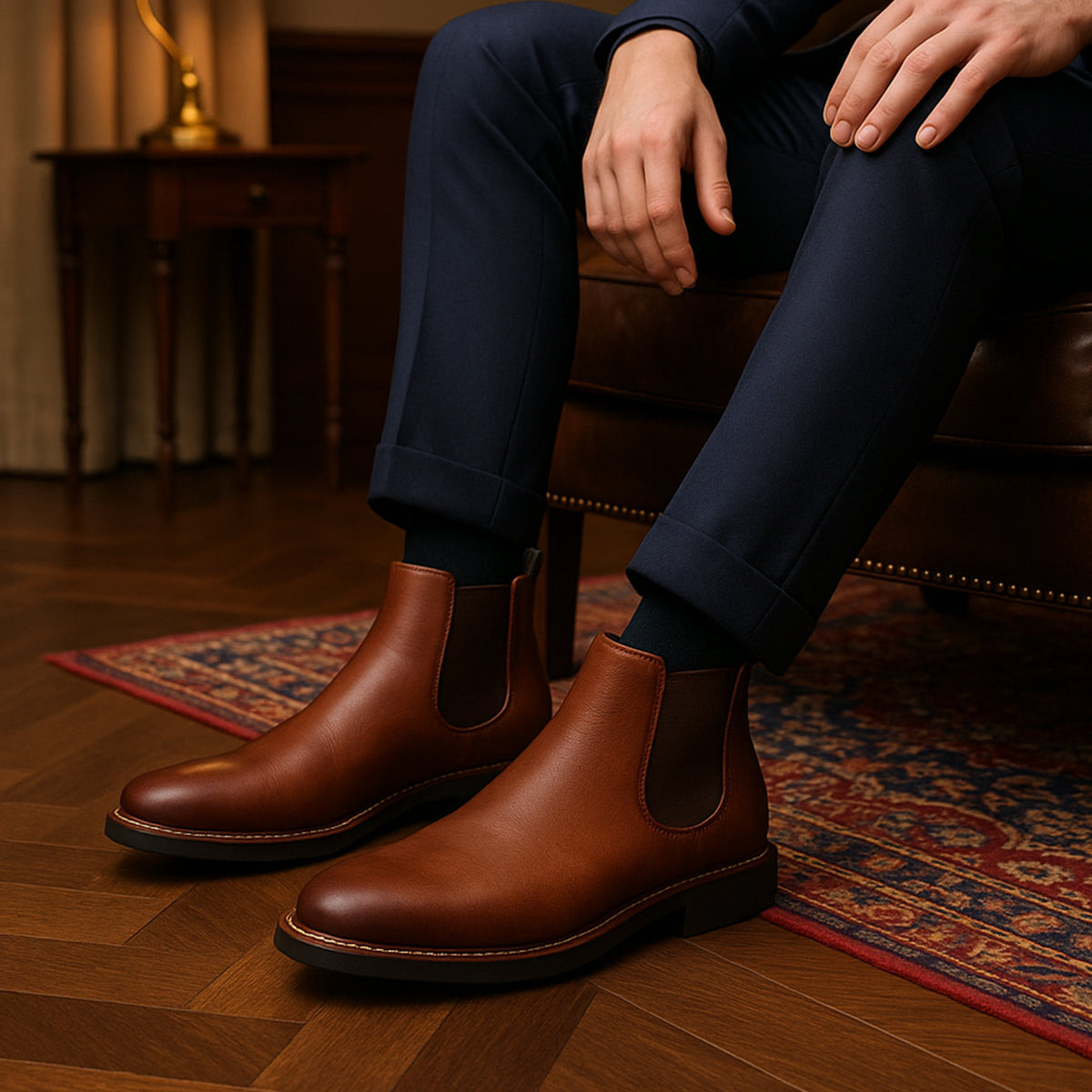 Men's Leather Chelsea Boots Durable Brown