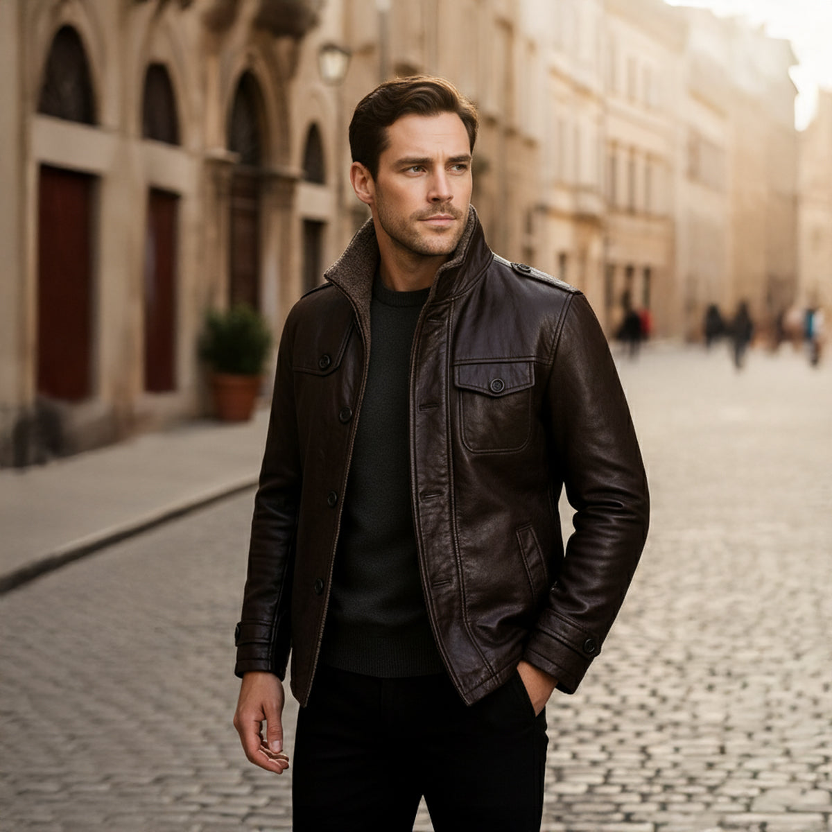 Men's Leather Jacket Fleece Lined Winter Coat