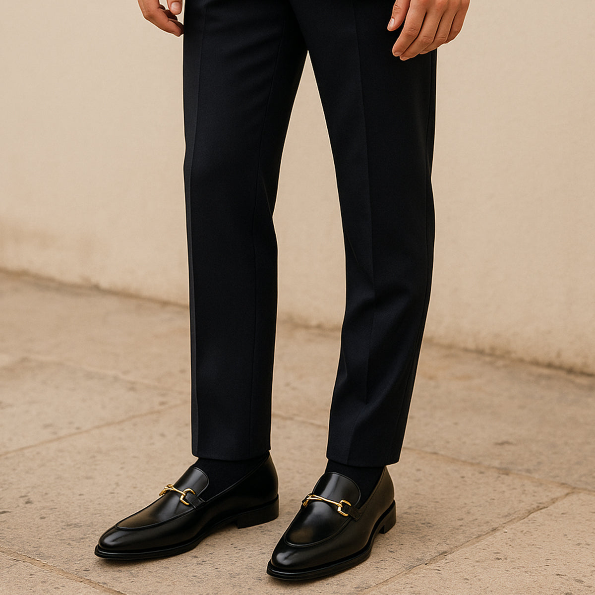Men's Black Leather Horsebit Loafers