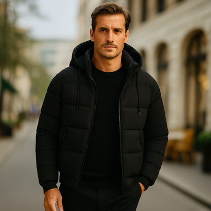 Men's Puffer Jacket Warm Elegant Down Black