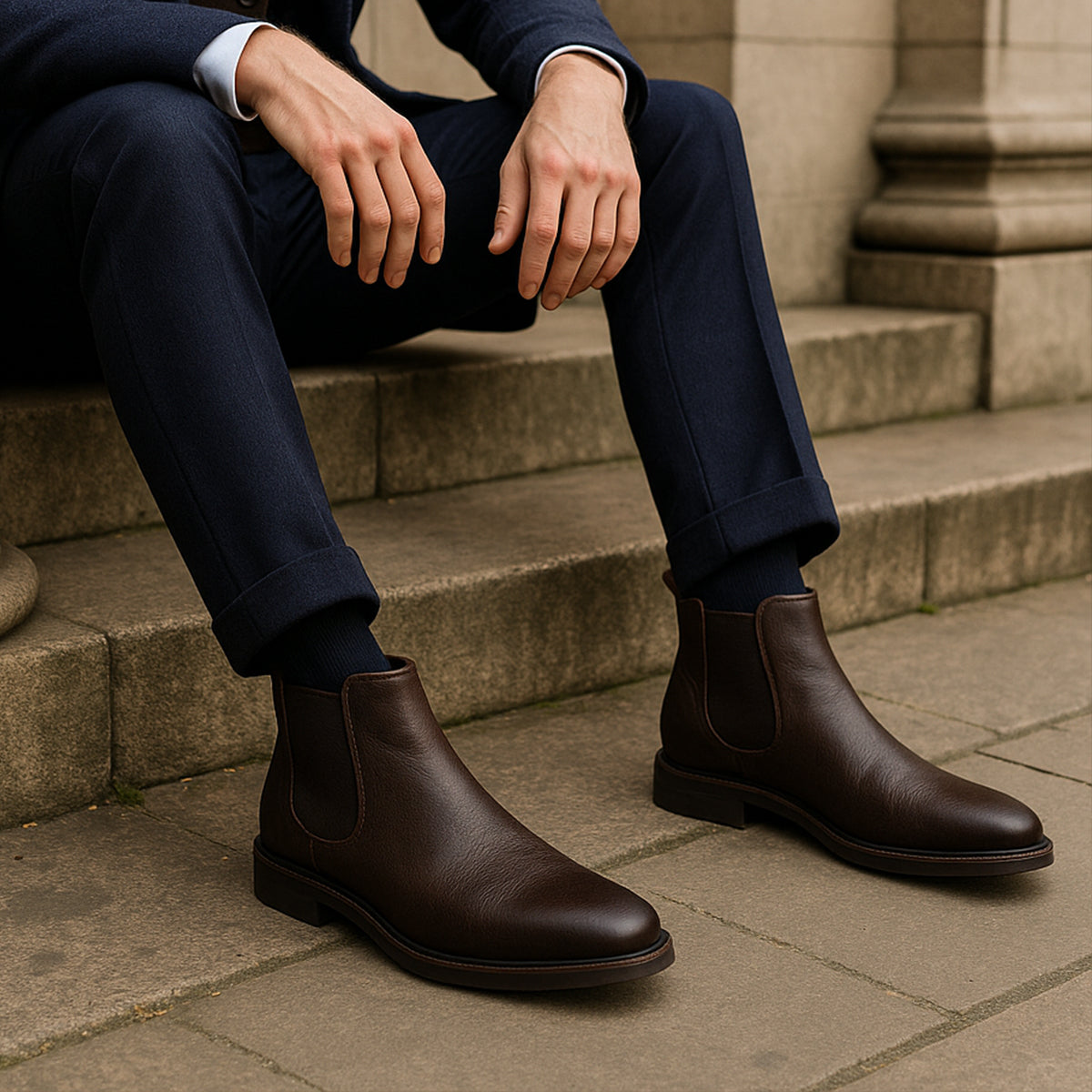 Men's Leather Chelsea Boots Durable Brown