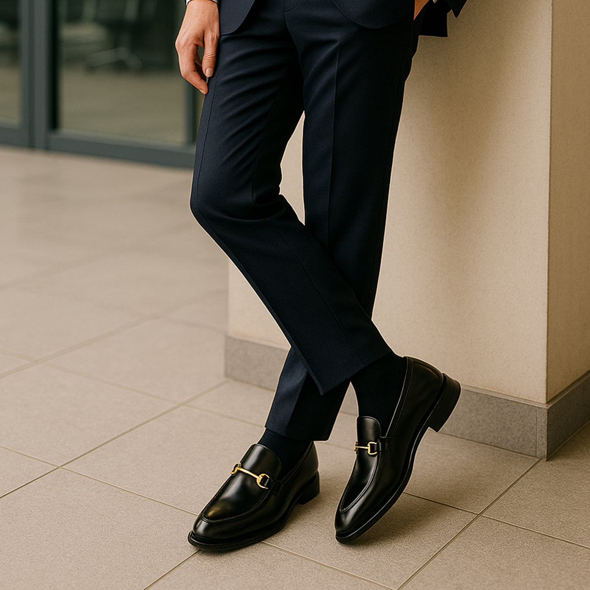 Men's Black Leather Horsebit Loafers