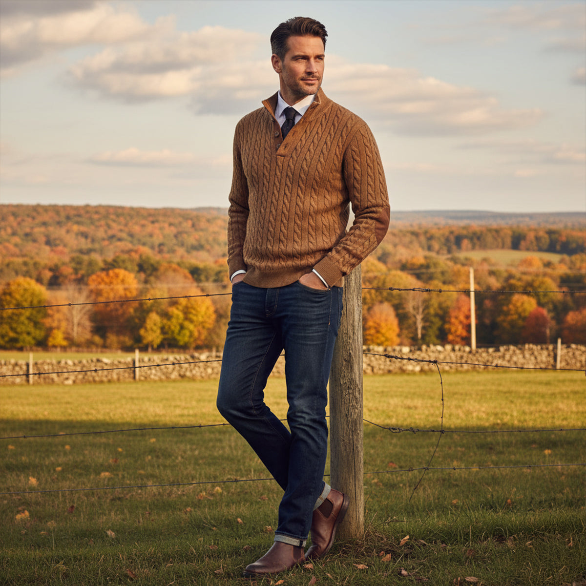 Men's Cable Knit Sweater Stand Collar