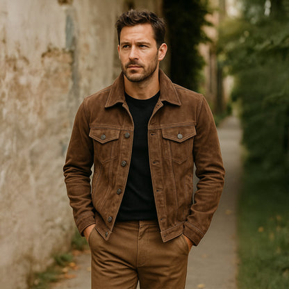 Montclair Men's Suede Cargo Jacket Lightweight Brown