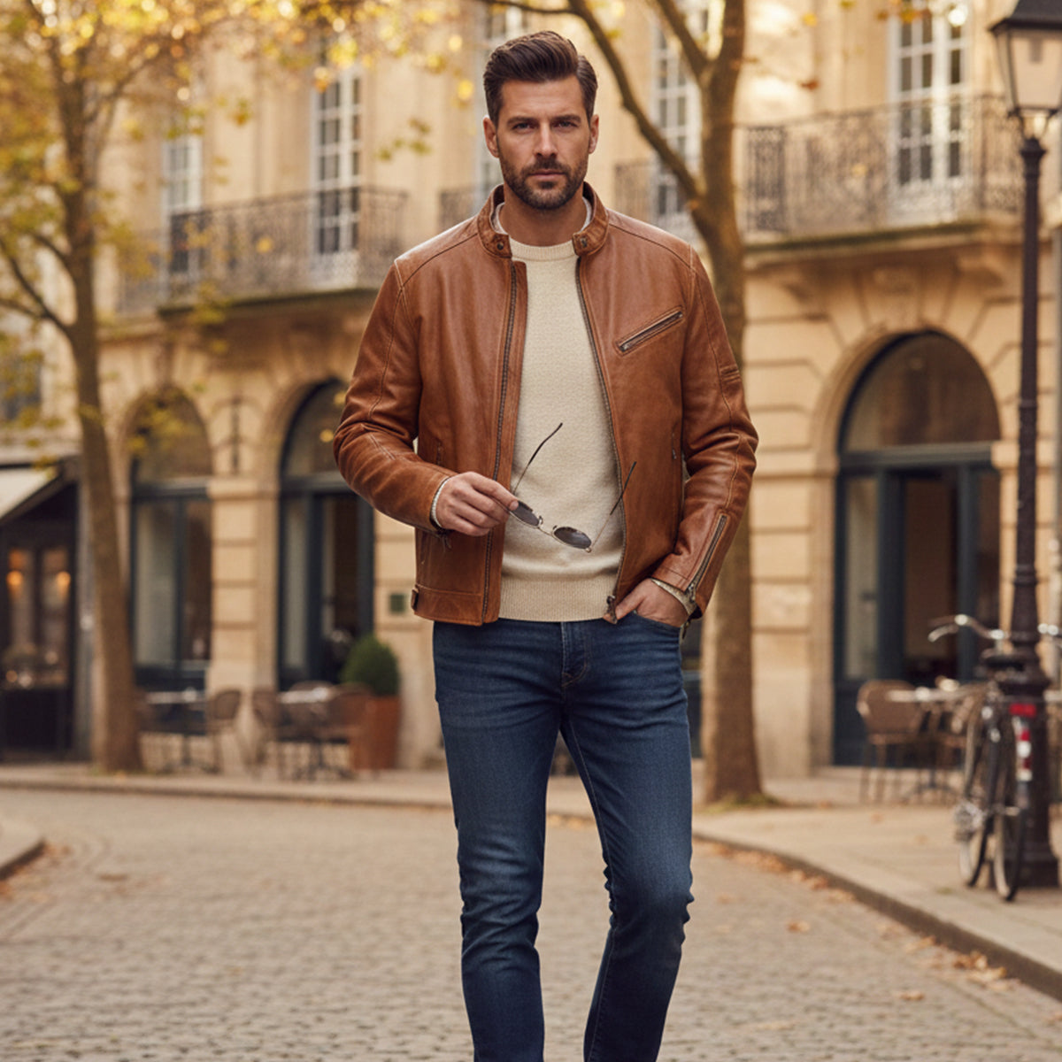 Men's Leather Biker Jacket Classic Motorcycle Style