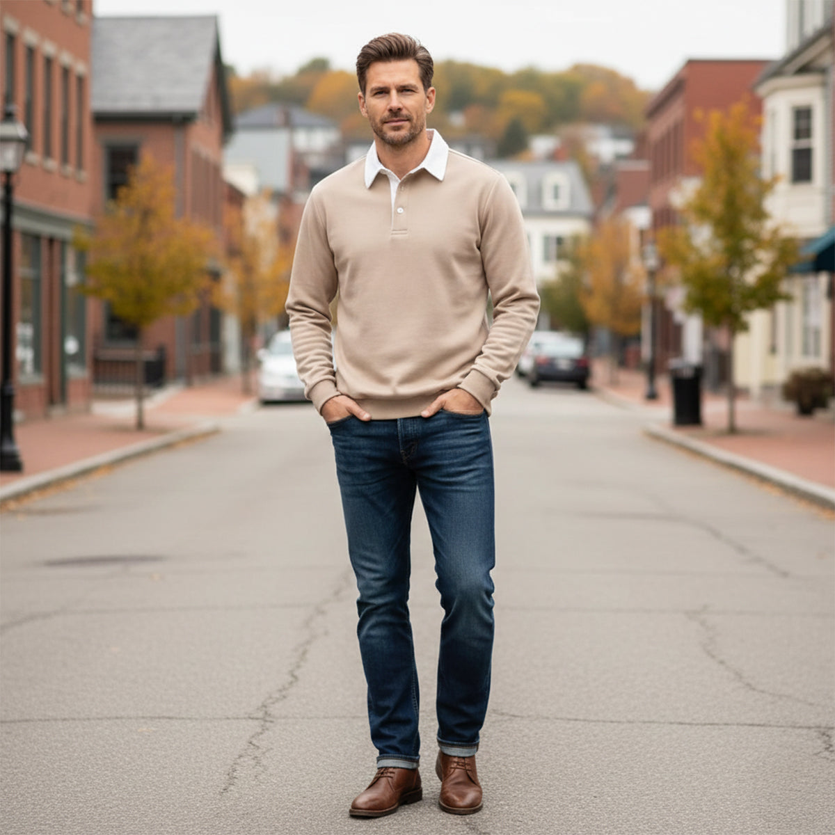 Men's Long Sleeve Polo Classic Knit Shirt