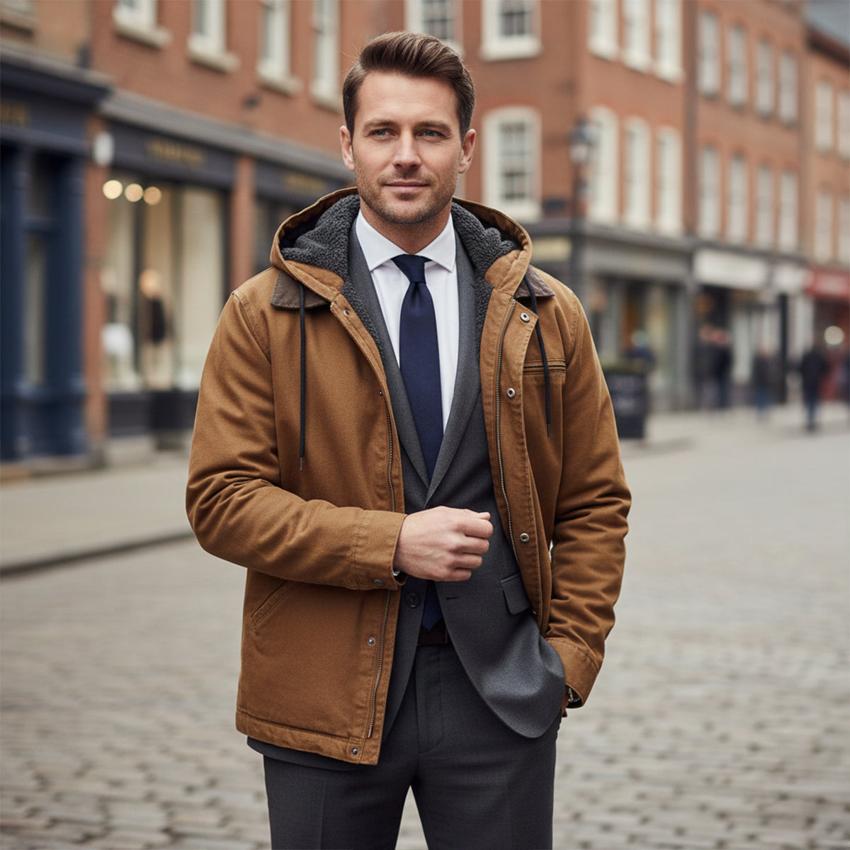 Men's Fleece Lined Hooded Jacket Winter Warm