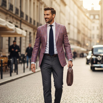 Men's Plaid Blazer Jacket Checked Double Breasted