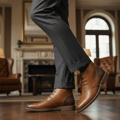 Elder Pine Men's Leather Smart Boots Vintage Style
