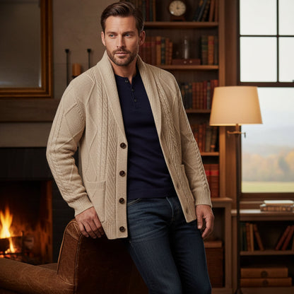 Men's Cashmere Cardigan Button Front Grey