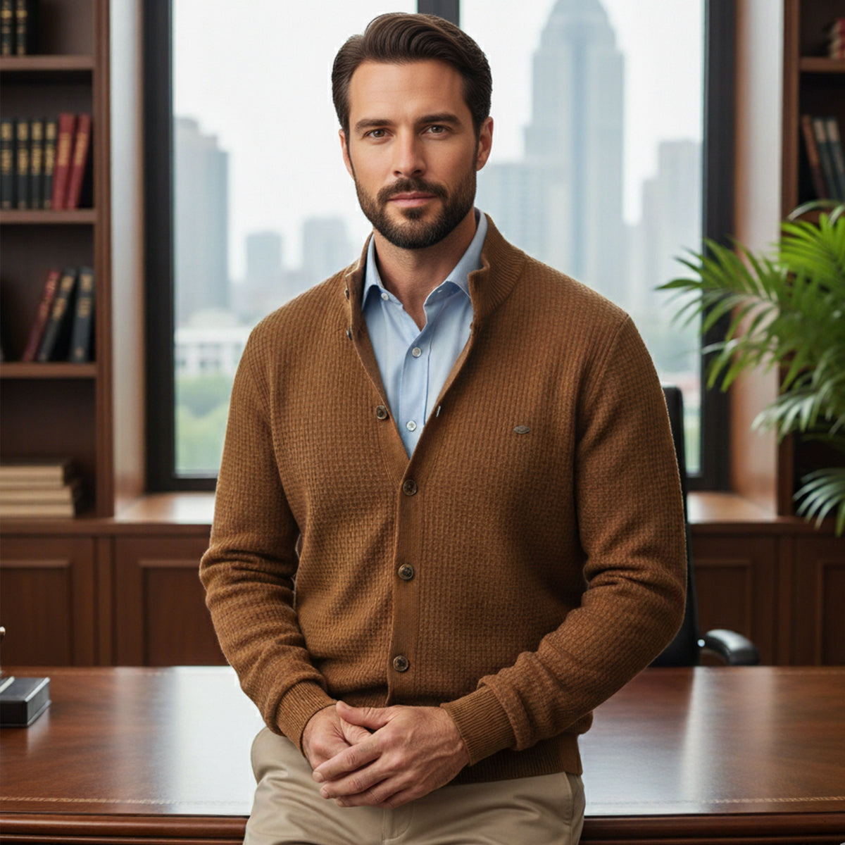 Men's Knitted Cotton Cardigan Button Up Casual
