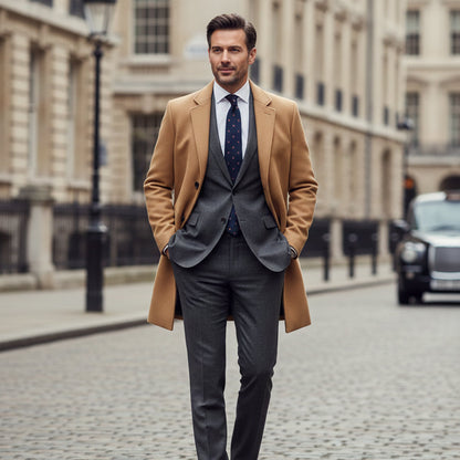 Men's Wool Single Breasted Camel Coat