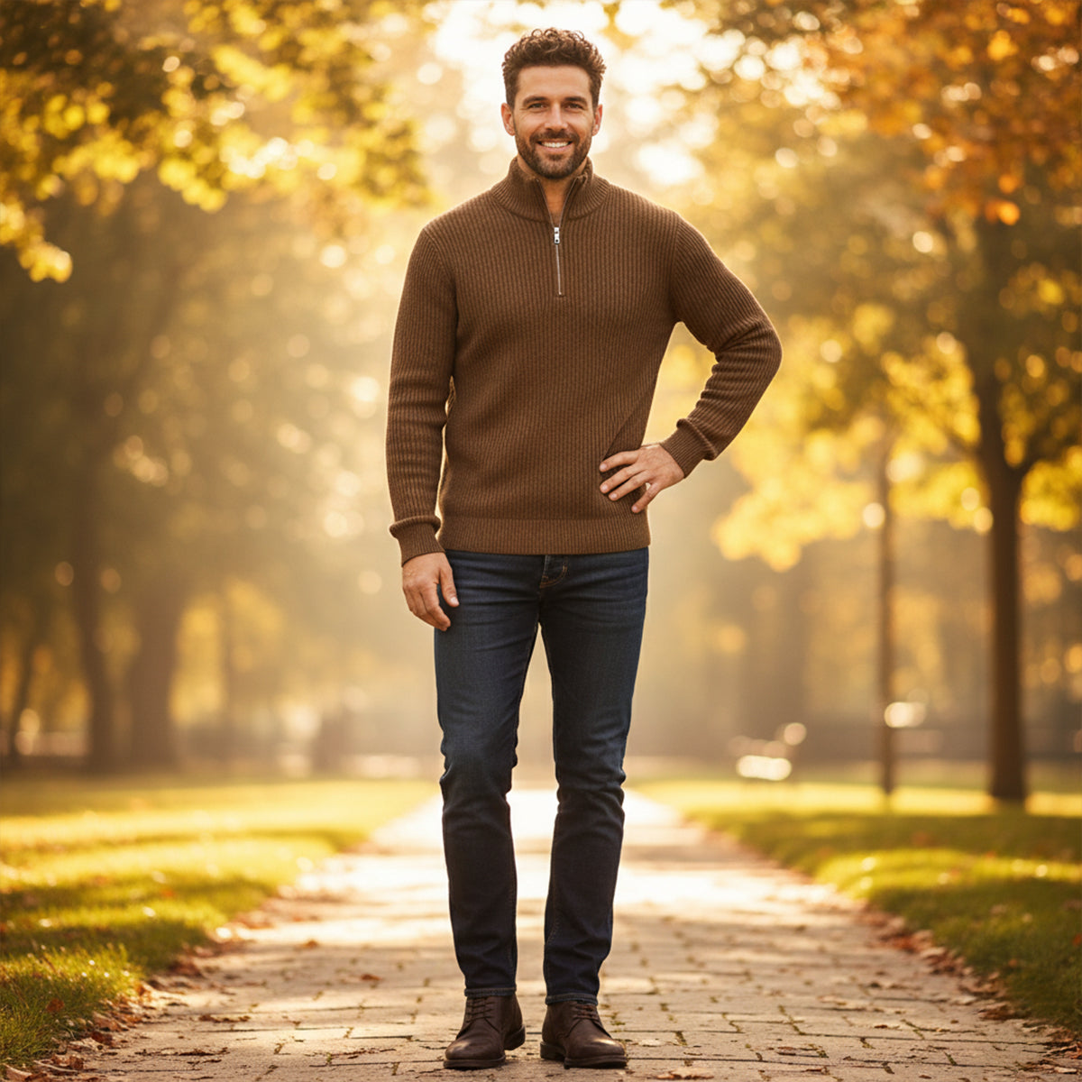 Men's Quarter Zip Ribbed Knit Sweater