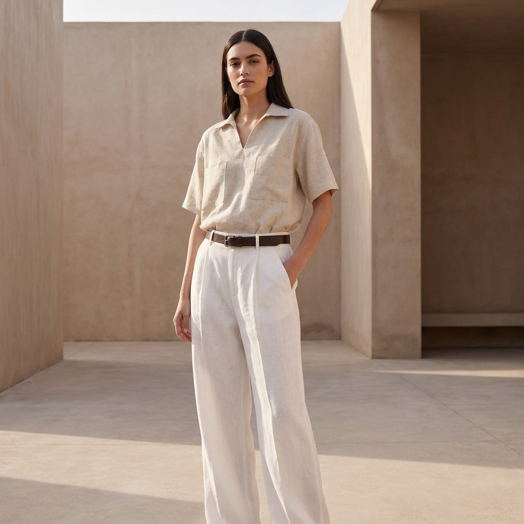 Relaxed Fit V-Neck Casual Shirt with Patch Pockets