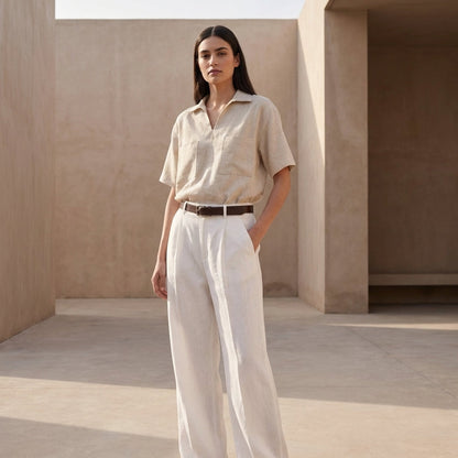 Relaxed Fit V-Neck Casual Shirt with Patch Pockets