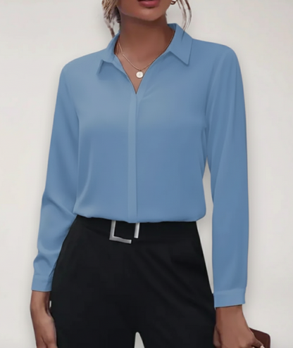 Women's Long Sleeve Blouse Cotton Concealed Buttons White