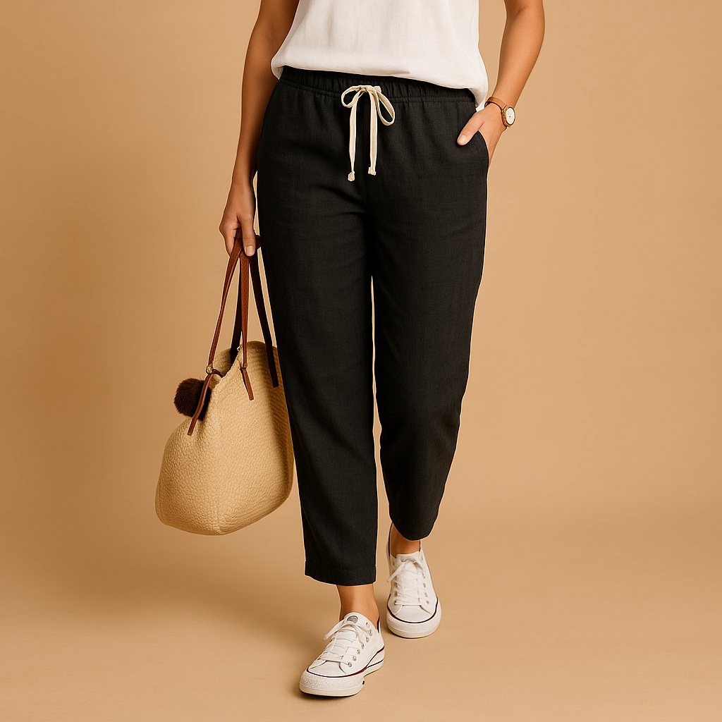 Lightweight breathable casual trousers for women designed for comfortable everyday wear, walking, travel, and relaxed spring outfits.