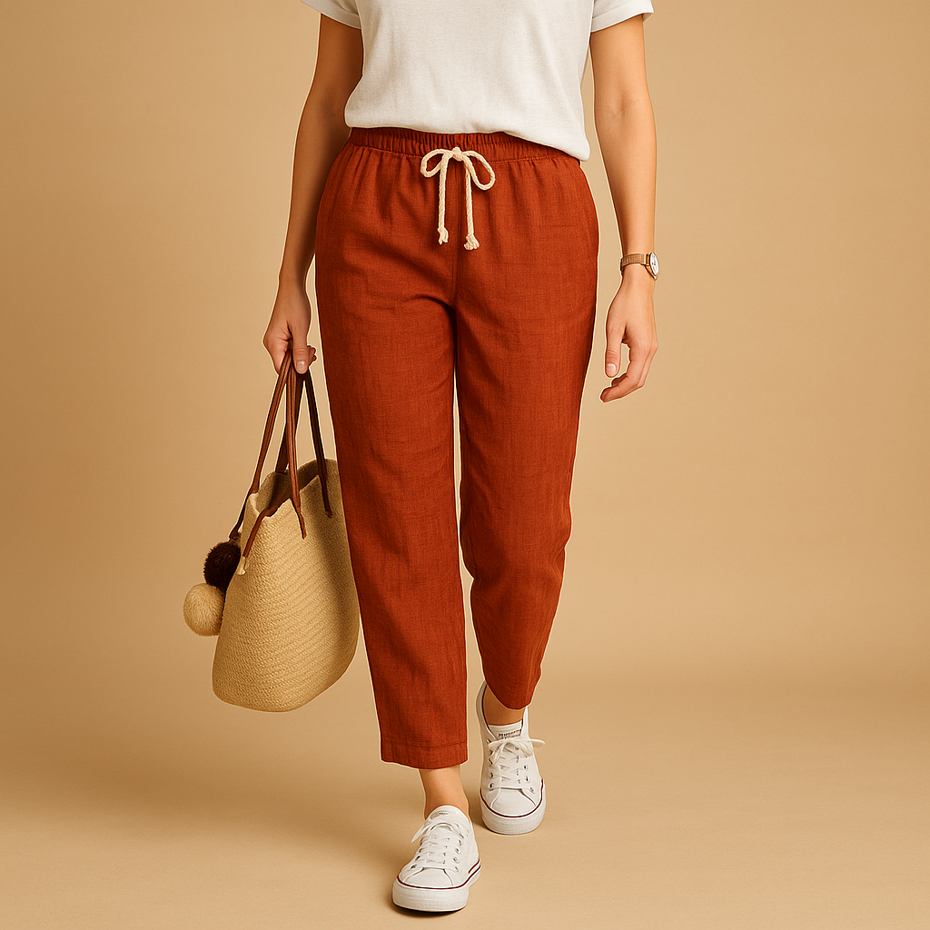 Lightweight breathable casual trousers for women designed for comfortable everyday wear, walking, travel, and relaxed spring outfits.