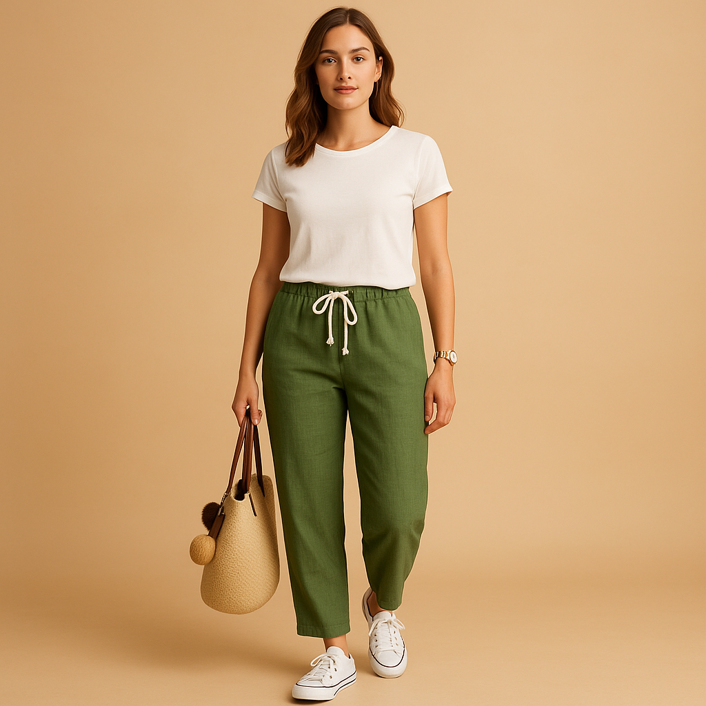 Lightweight breathable casual trousers for women designed for comfortable everyday wear, walking, travel, and relaxed spring outfits.