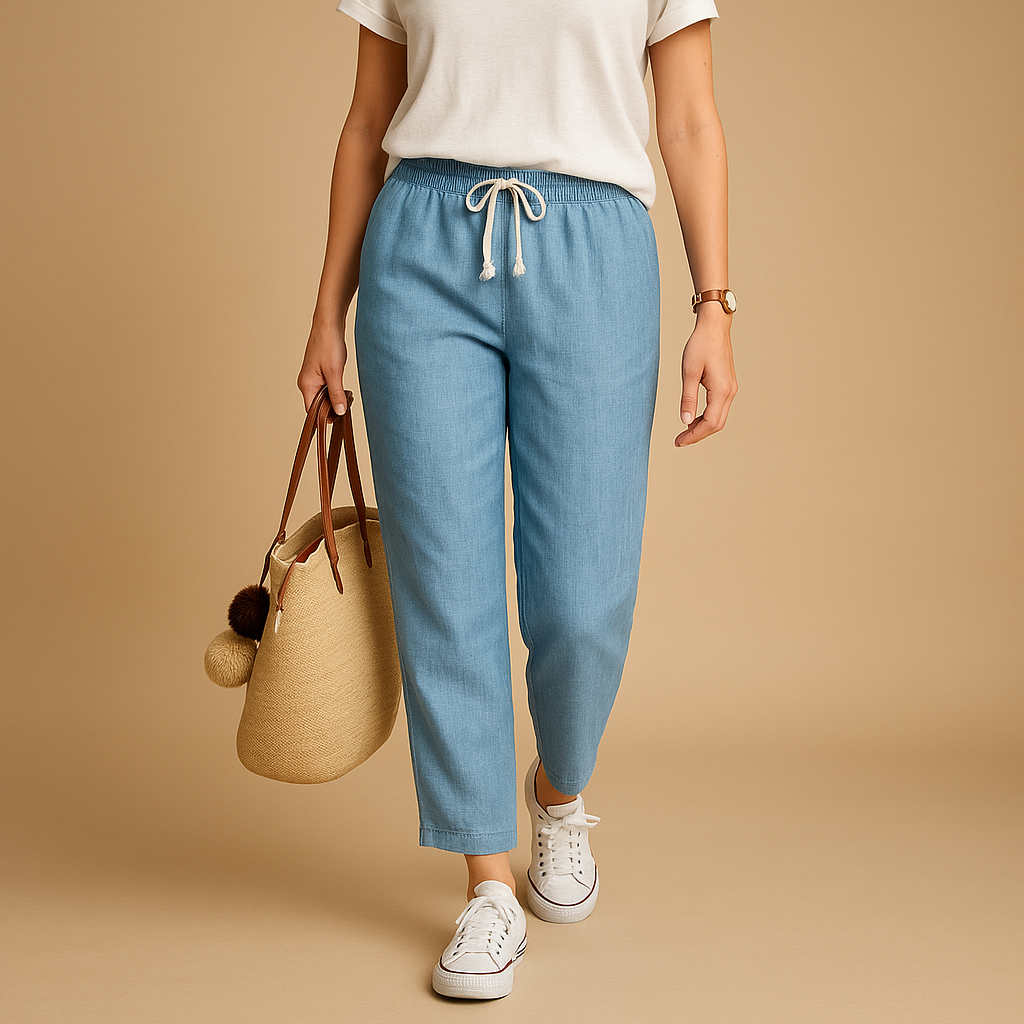 Lightweight breathable casual trousers for women designed for comfortable everyday wear, walking, travel, and relaxed spring outfits.