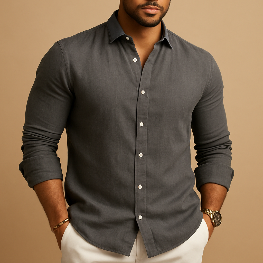 Lightweight breathable summer dress shirt for men with a comfortable classic fit, ideal for warm days, casual outfits, and semi-formal occasions.
