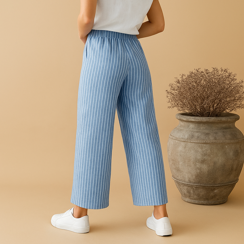 Lightweight breathable summer trousers for women with a comfortable regular fit, ideal for spring and summer outfits, casual wear, and warm weather styling.
