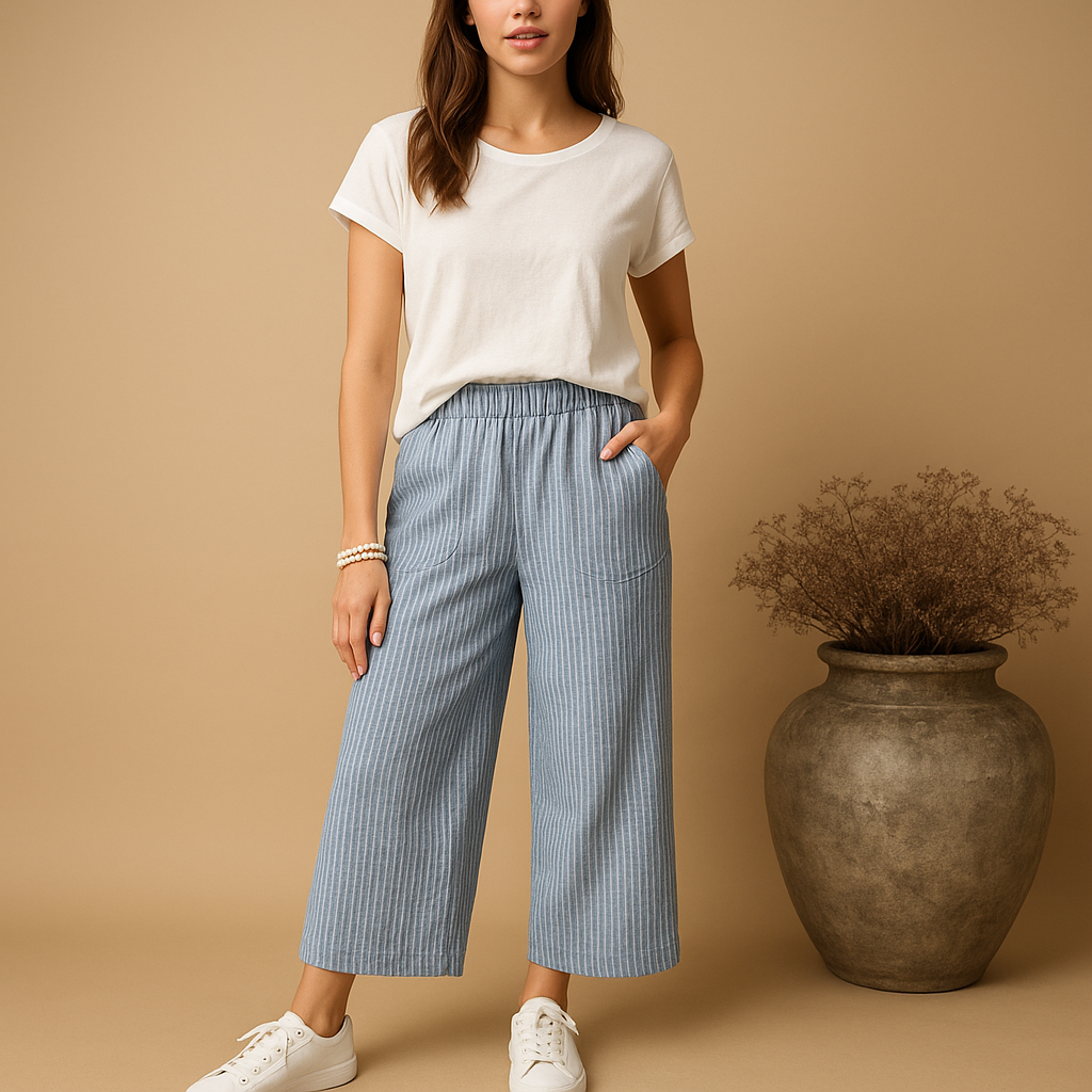 Lightweight breathable summer trousers for women with a comfortable regular fit, ideal for spring and summer outfits, casual wear, and warm weather styling.