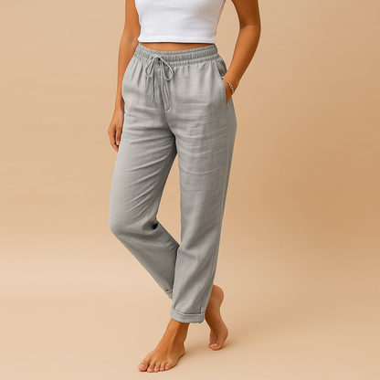 Women’s lightweight elastic waist trousers with a flowing silhouette and comfortable fit, suitable for casual outfits and elegant everyday style.