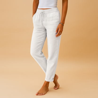 Women’s lightweight elastic waist trousers with a flowing silhouette and comfortable fit, suitable for casual outfits and elegant everyday style.