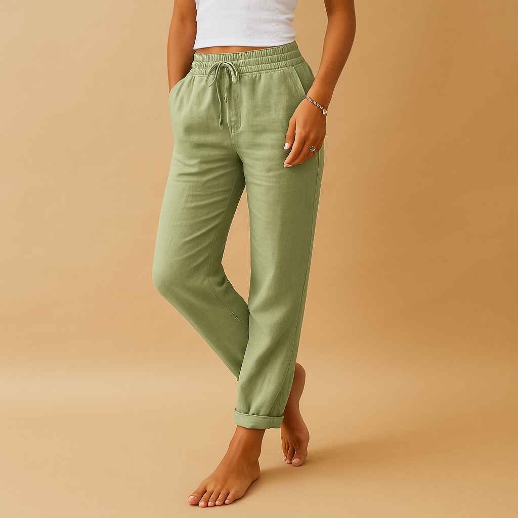 Women’s lightweight elastic waist trousers with a flowing silhouette and comfortable fit, suitable for casual outfits and elegant everyday style.