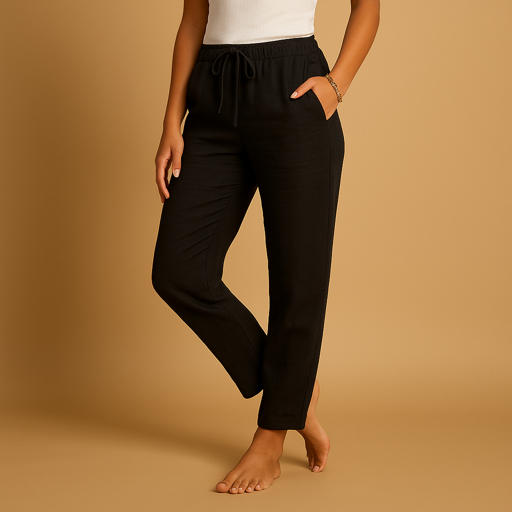 Women’s lightweight elastic waist trousers with a flowing silhouette and comfortable fit, suitable for casual outfits and elegant everyday style.