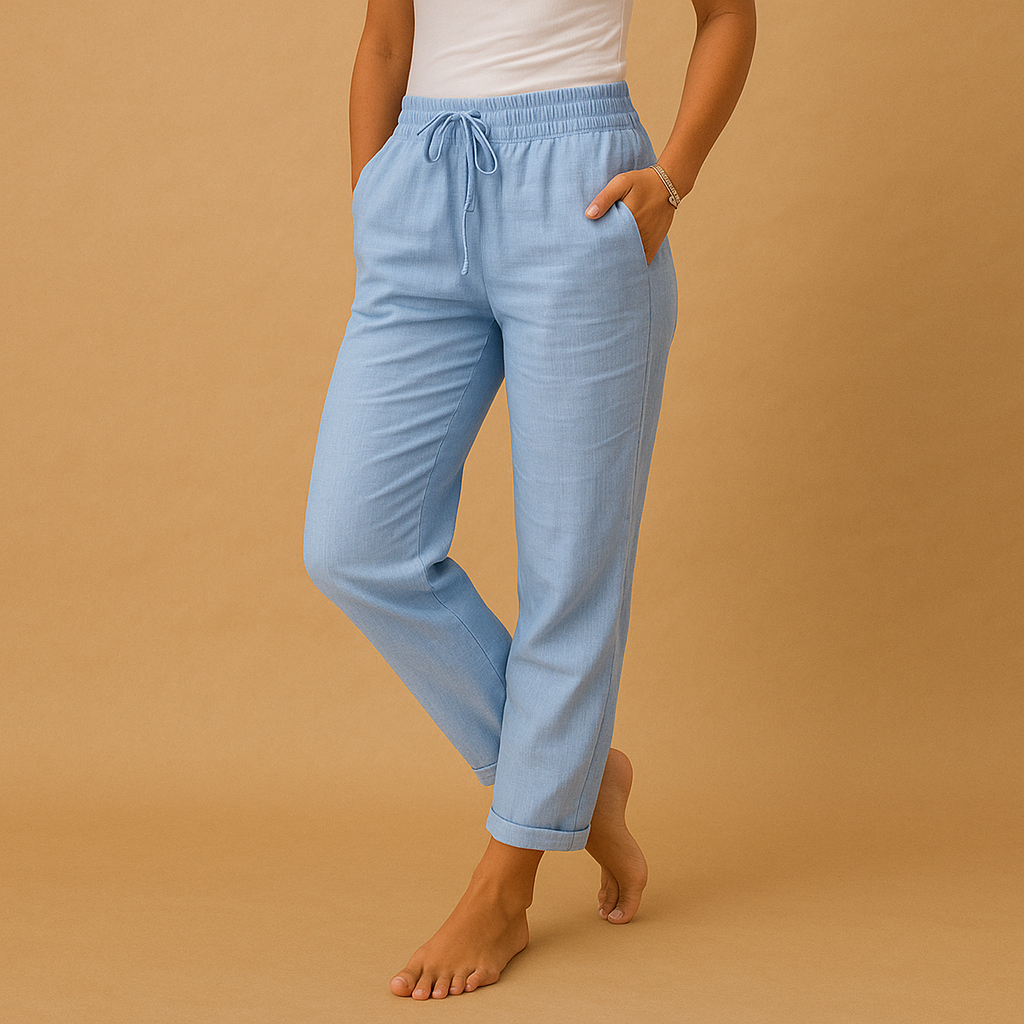Women’s lightweight elastic waist trousers with a flowing silhouette and comfortable fit, suitable for casual outfits and elegant everyday style.