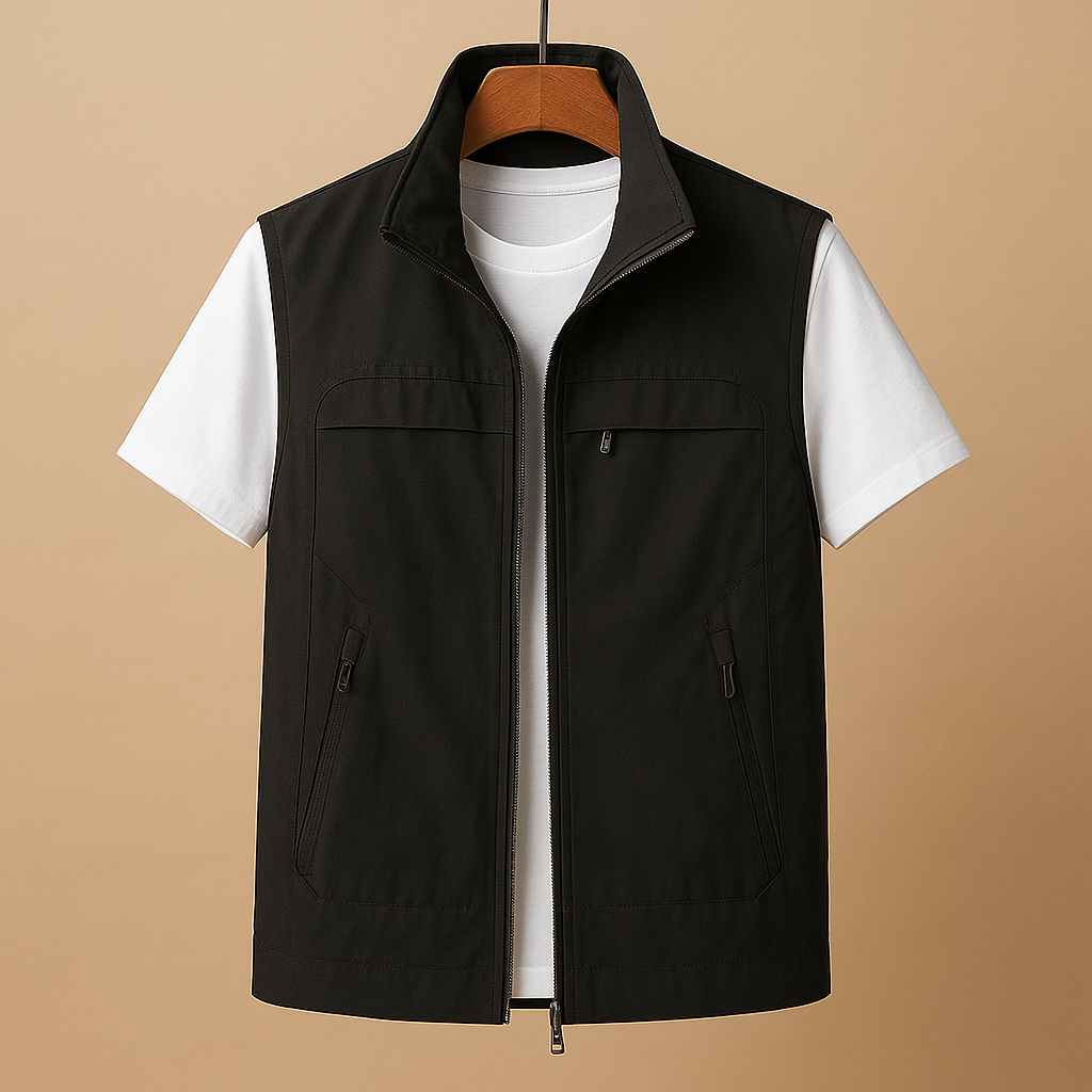 Lightweight outdoor utility vest for men with breathable mesh fabric and multiple pockets, ideal for hiking, fishing, camping, and outdoor adventures.