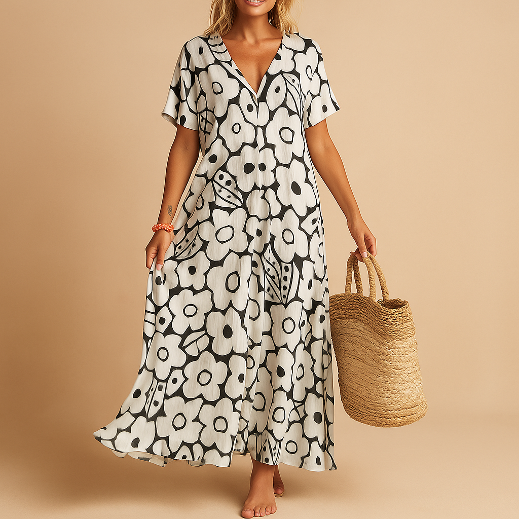 Women’s lightweight summer dress with short sleeves, breathable fit, perfect for casual outings, beach days, and warm weather.