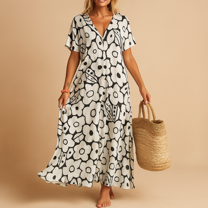 Women’s lightweight summer dress with short sleeves, breathable fit, perfect for casual outings, beach days, and warm weather.