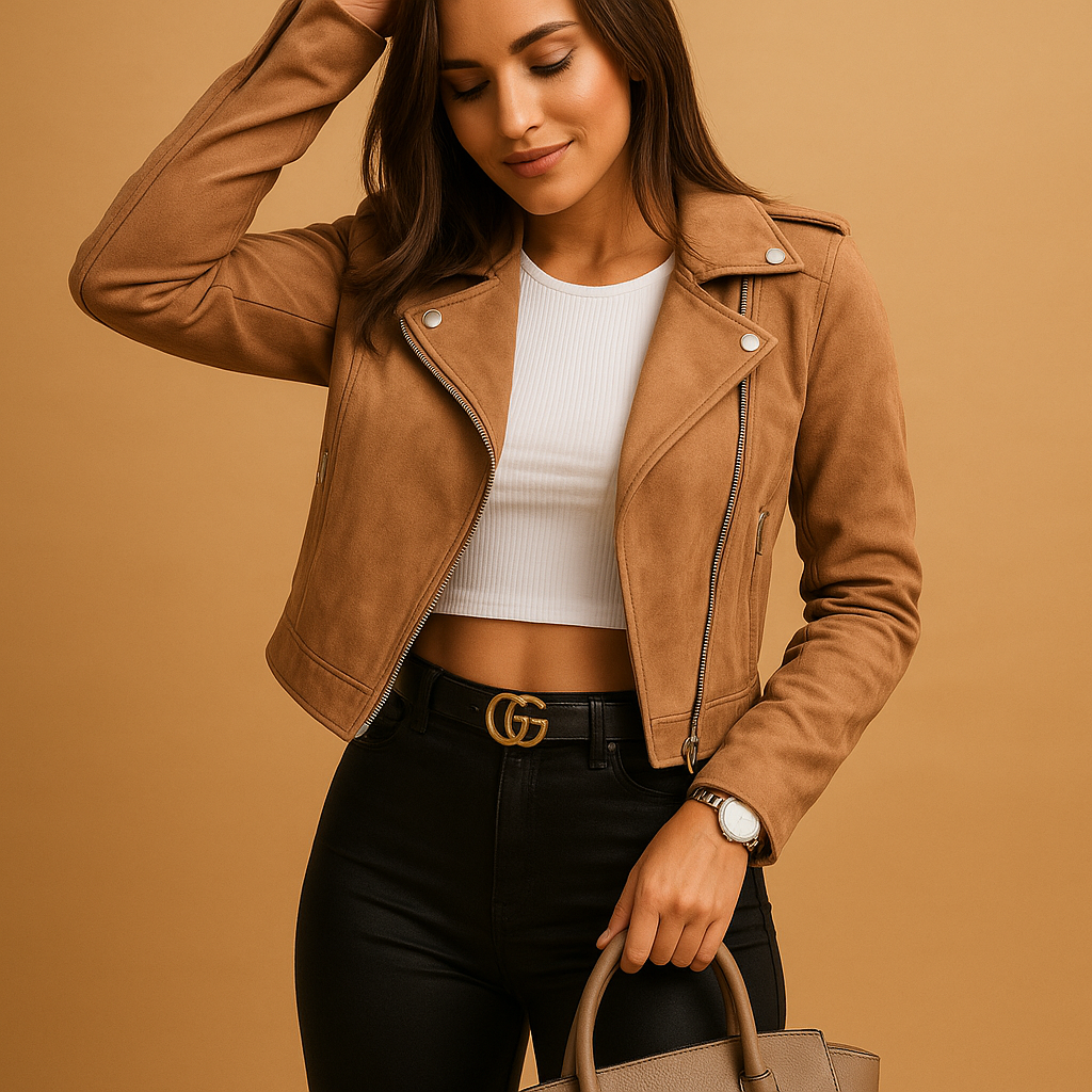 Woman wearing a lightweight tailored jacket with breathable fabric, zipper closure, and stand collar, suitable for daily wear and formal occasions.