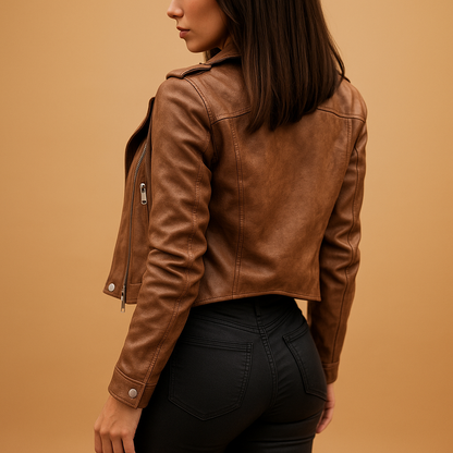 Woman wearing a lightweight tailored jacket with breathable fabric, zipper closure, and stand collar, suitable for daily wear and formal occasions.