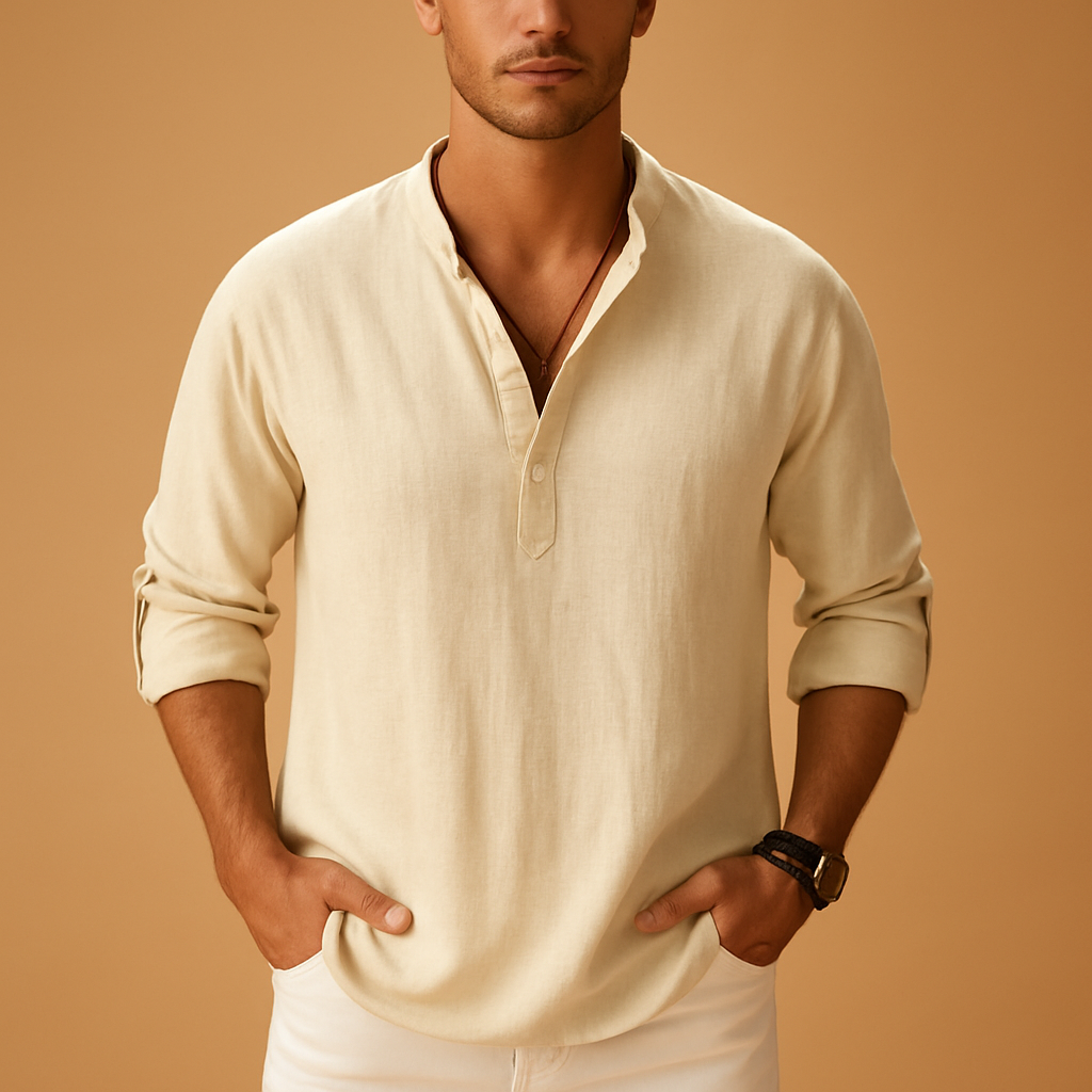 Slim Fit Mens V Neck Long Sleeve Shirt - VibreMode