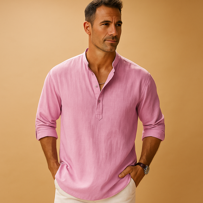 Lightweight V-neck long sleeve shirt for men with a breathable design and comfortable fit, ideal for summer outfits, work, and casual evenings.