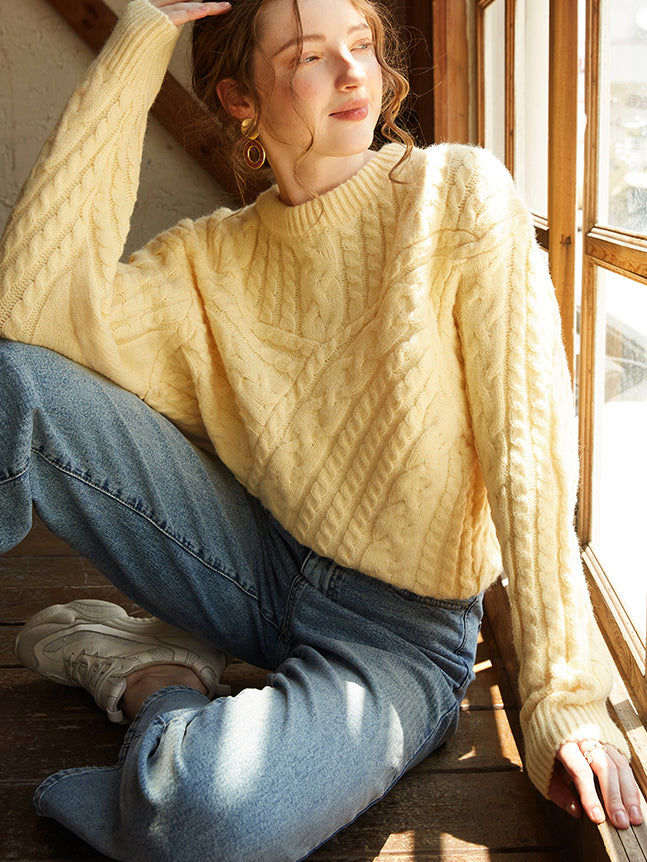 Limoncello Loose Knit Sweater: Chic Asymmetrical Viscose Nylon Blend for Comfort