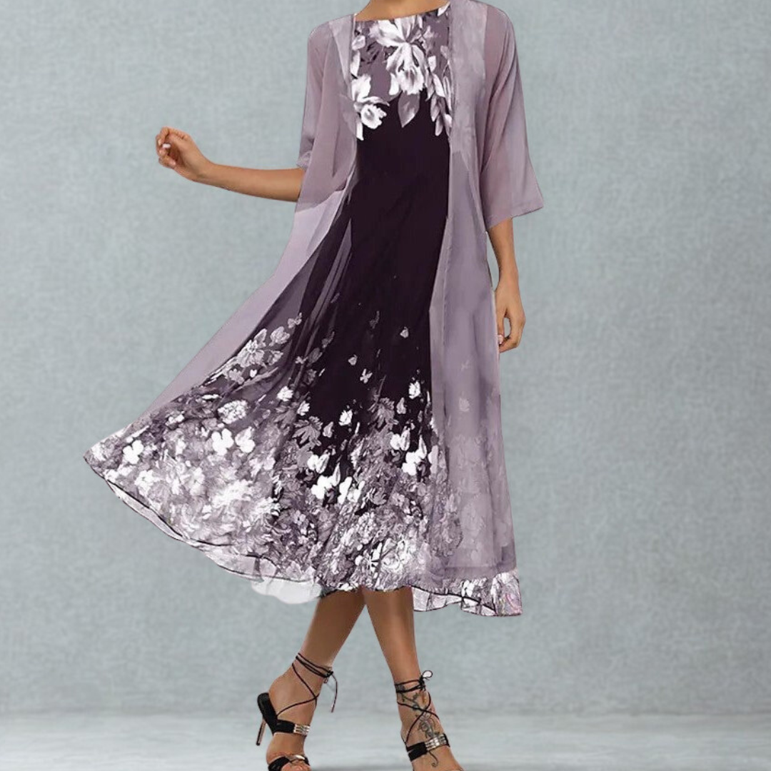 Women's A-Line Midi Floral Dress - VibreMode