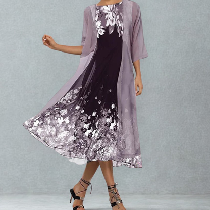 Women's A-Line Midi Floral Dress - VibreMode