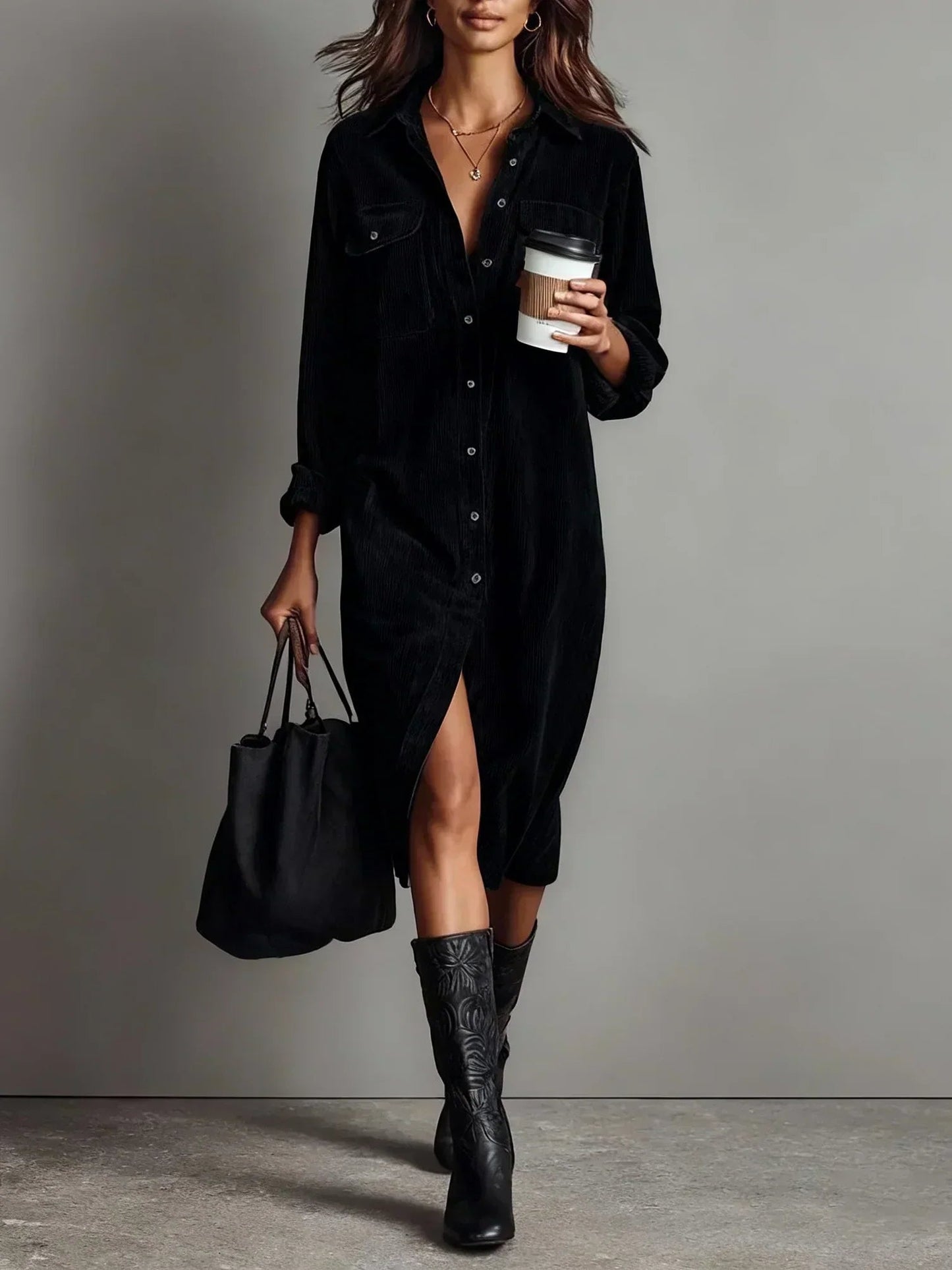 Linda Women's Midi Shirt Dress Button Down