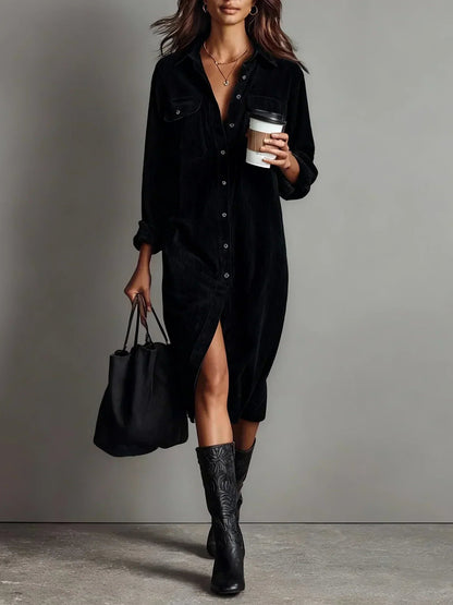 Linda Women's Midi Shirt Dress Button Down