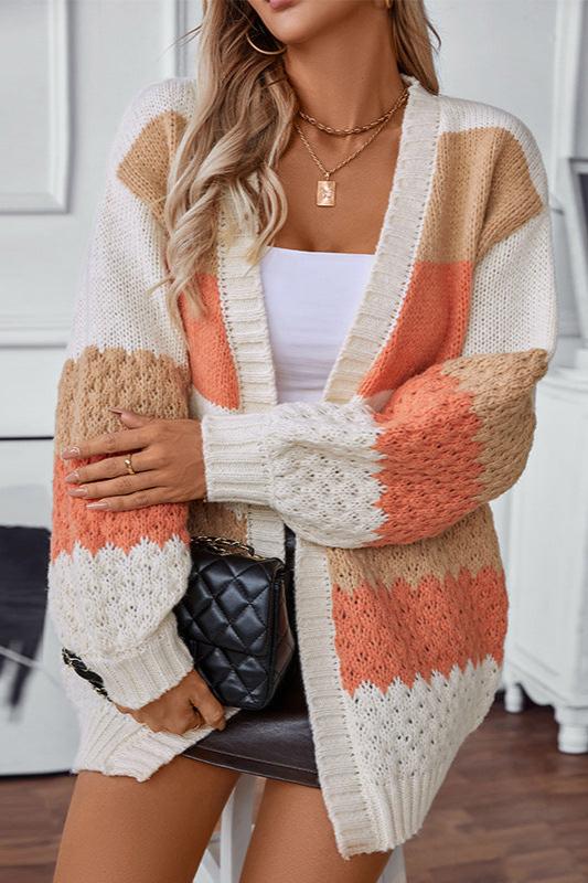 Women's Striped Long Sleeve Cardigan - VibreMode