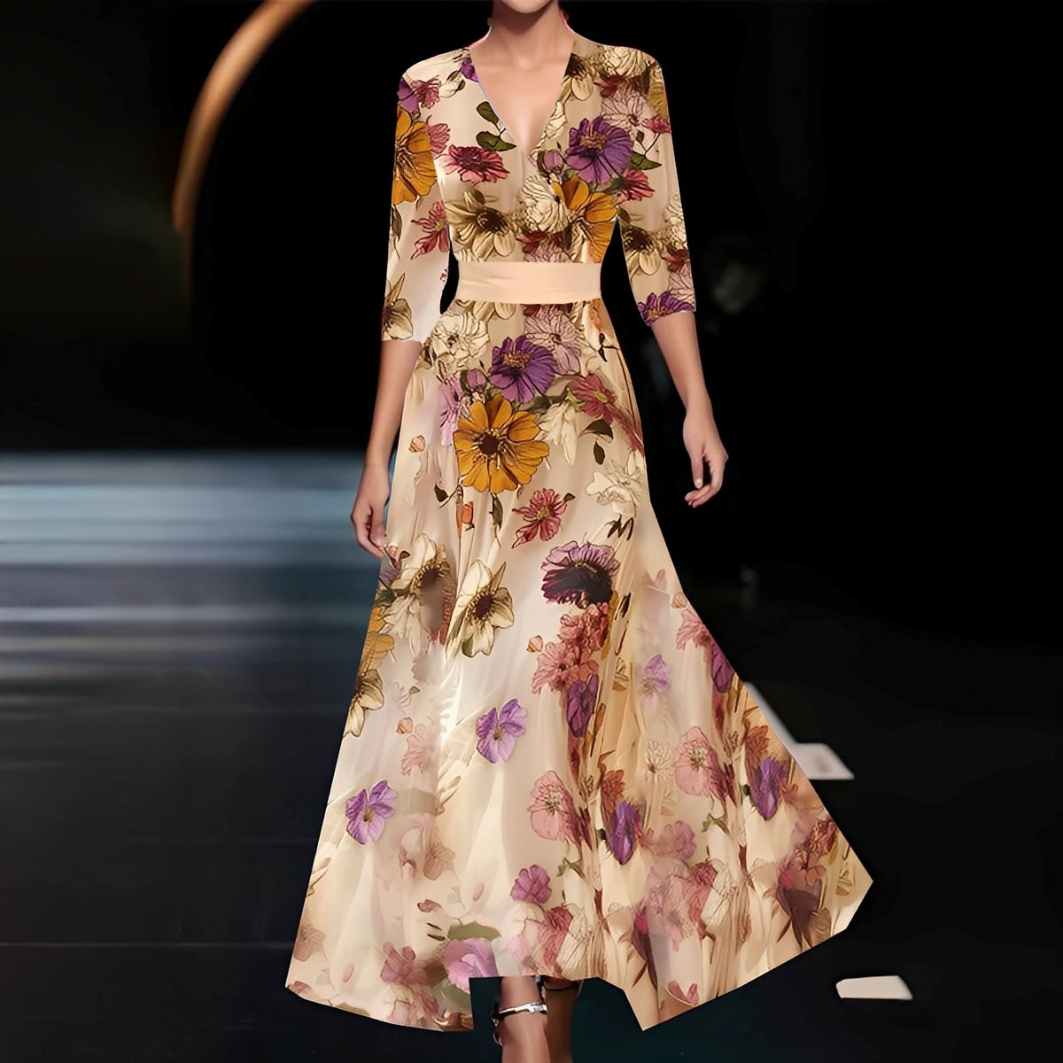 Women's V-Neck A-Line Maxi Dress